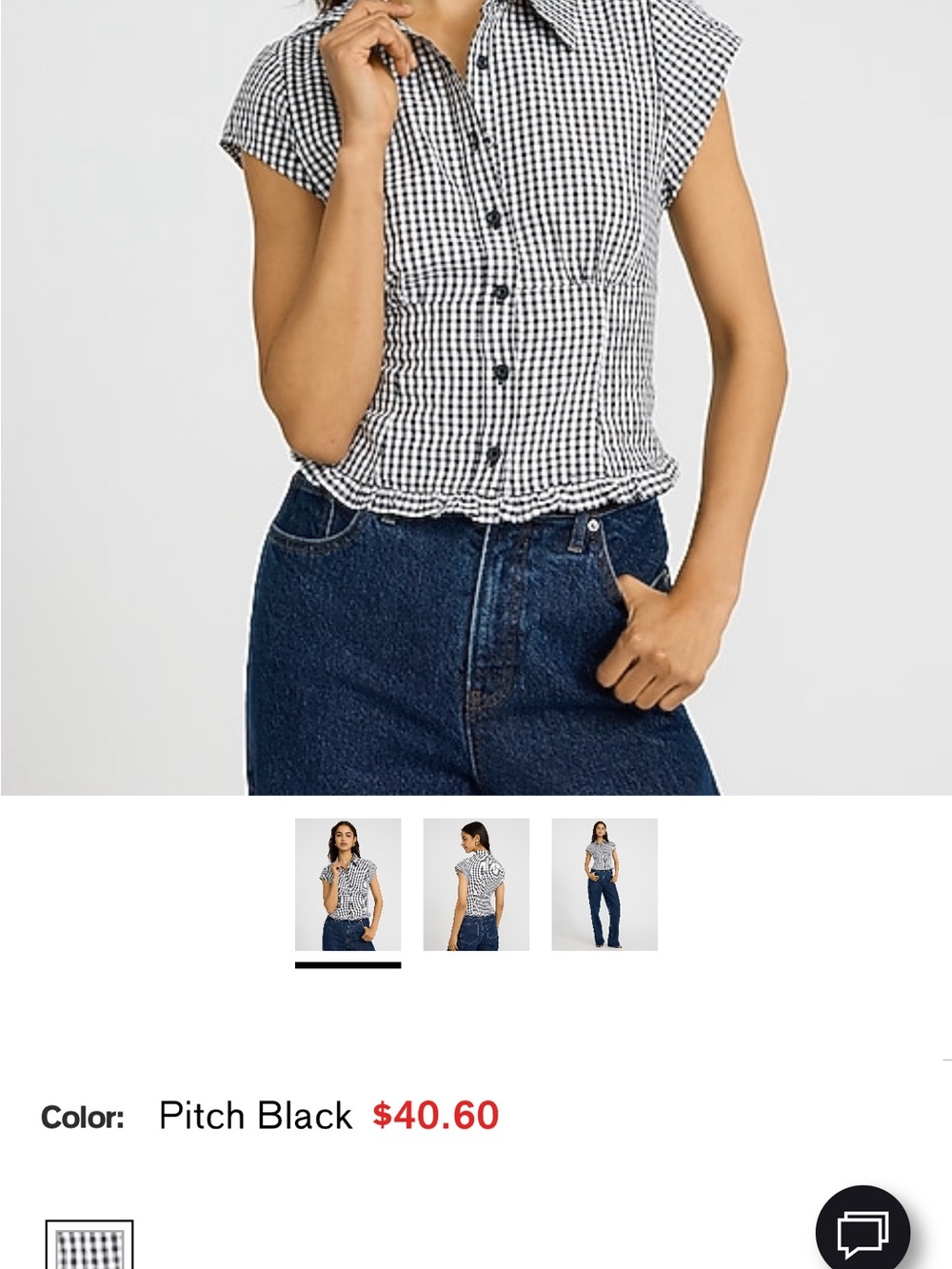 Express Black & White Gingham Button-Front Cap Sleeve Shirt